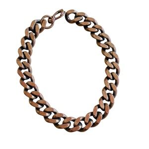 VTG Solid Copper Biker Bracelet Statement Curved Cuban Link Chunky Retro 10" 70s